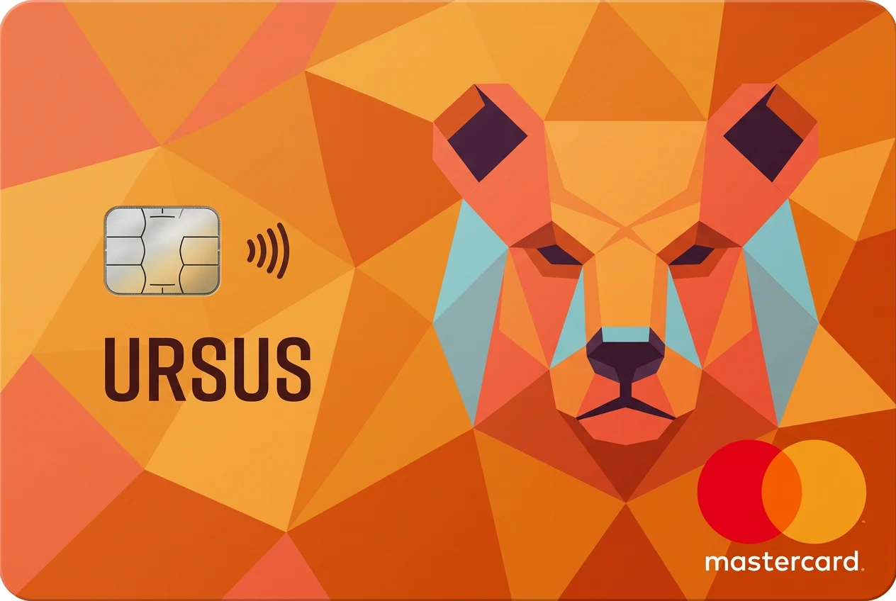 Ursus card, amber with a geometric bear
