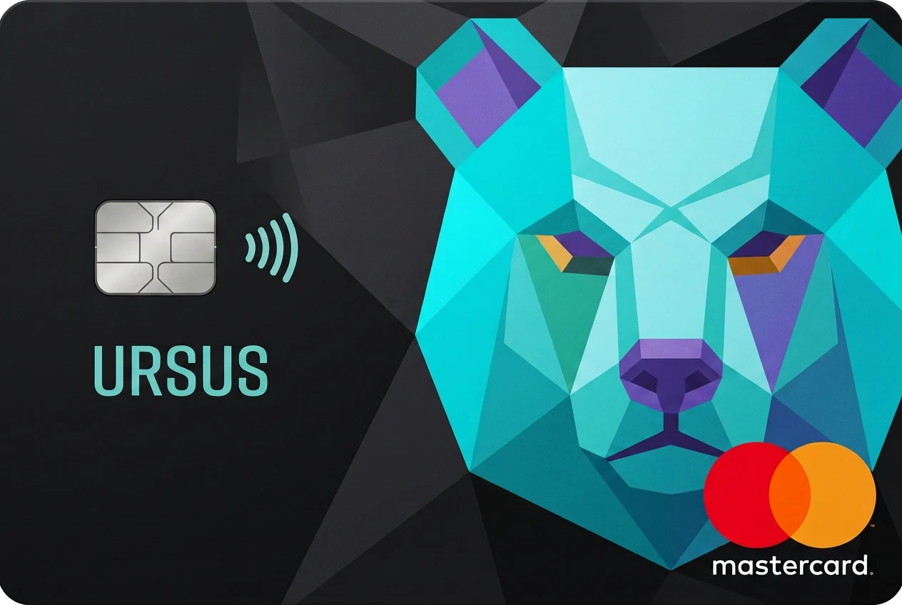 Ursus card, black with a cyan geometric bear
